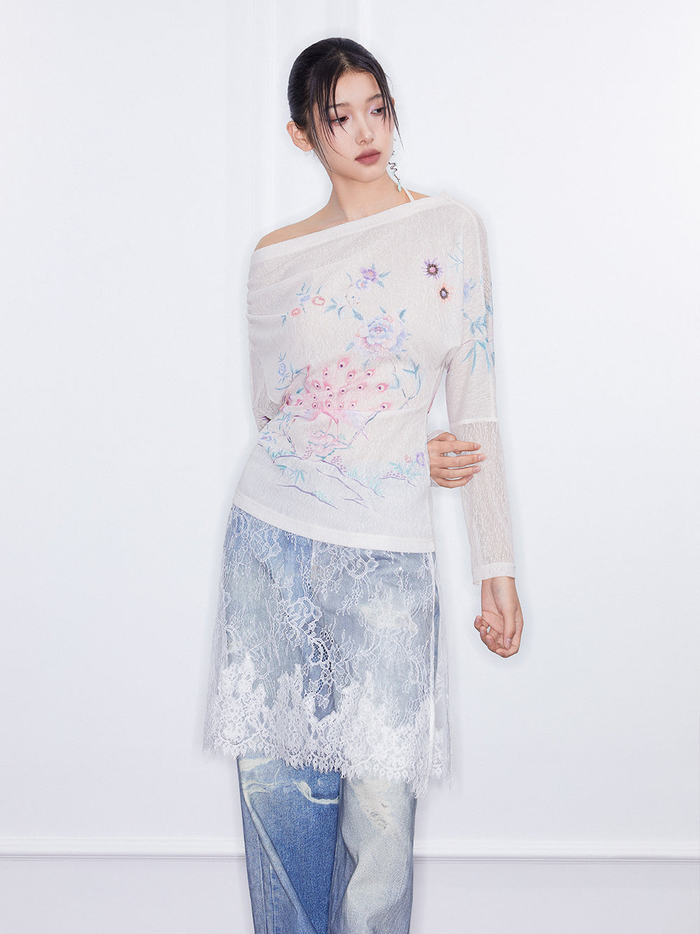 MUKZIN SpringPrelude“A Dream in the Curtain”Lace Patchwork Wide-leg Jeans