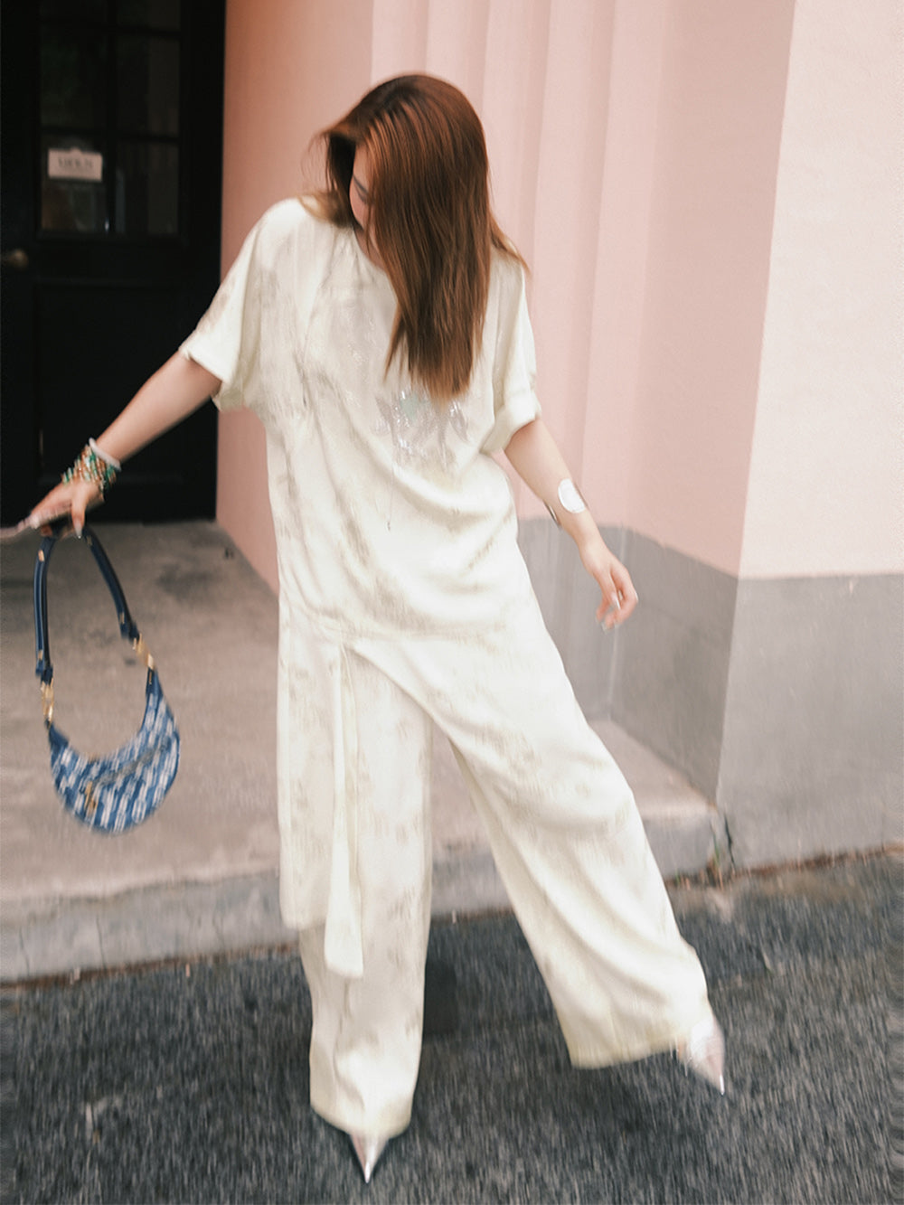 MUKZIN“Capsule Collection”Off - White Jacquard Loose Wide - Leg Pants
