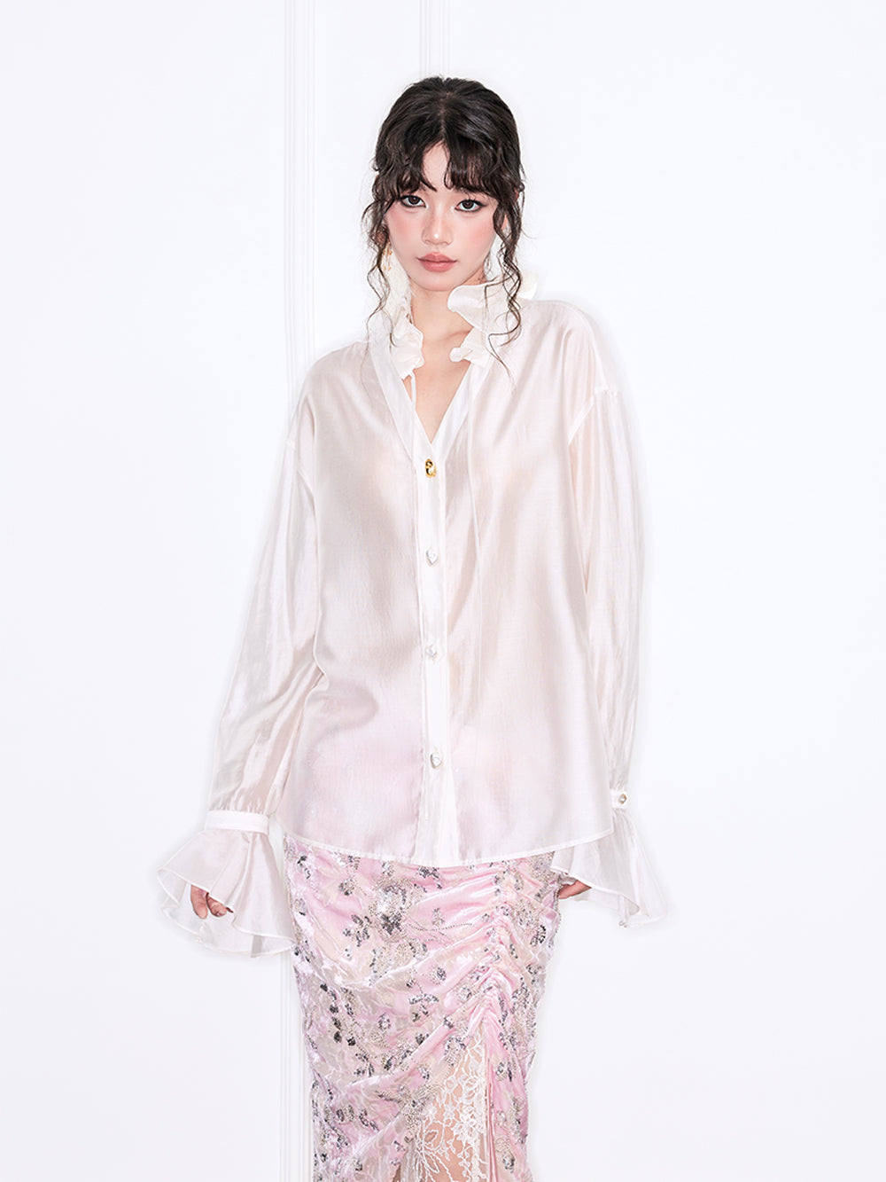 MUKZIN“Realm of Ethereal Mist”Tencel Soft - Light Pearl White Shirt