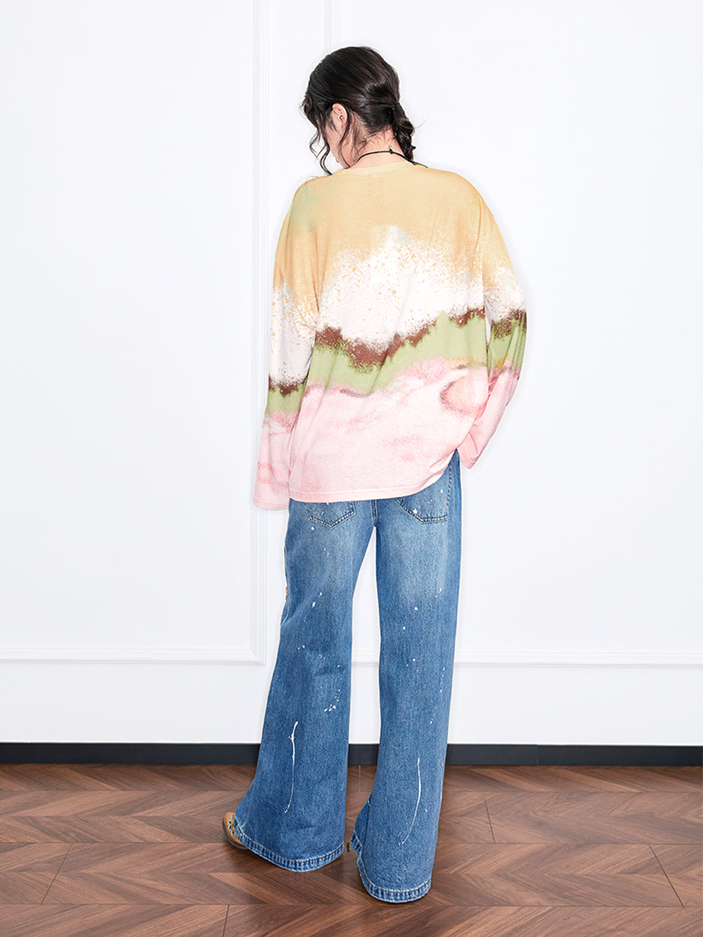 MUKZIN“Realm of Ethereal Mist”Gradient Cartoon Pony Printed Loose Long - Sleeve Top