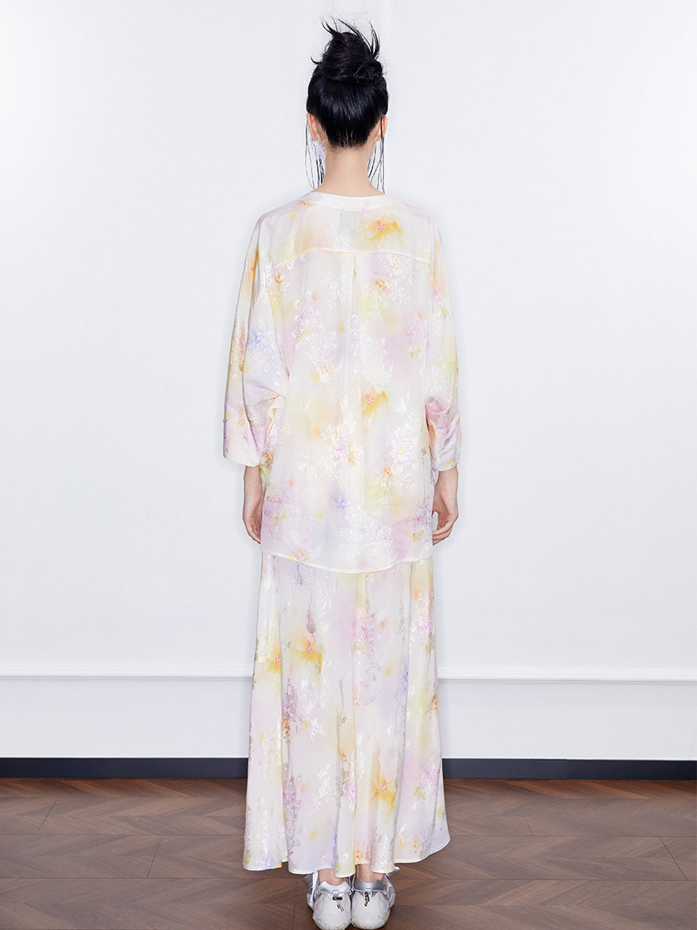 MUKZIN SpringPrelude Spring Mountain Drunk Gradient Printing Side-slit Big A-line Umbrella Skirt