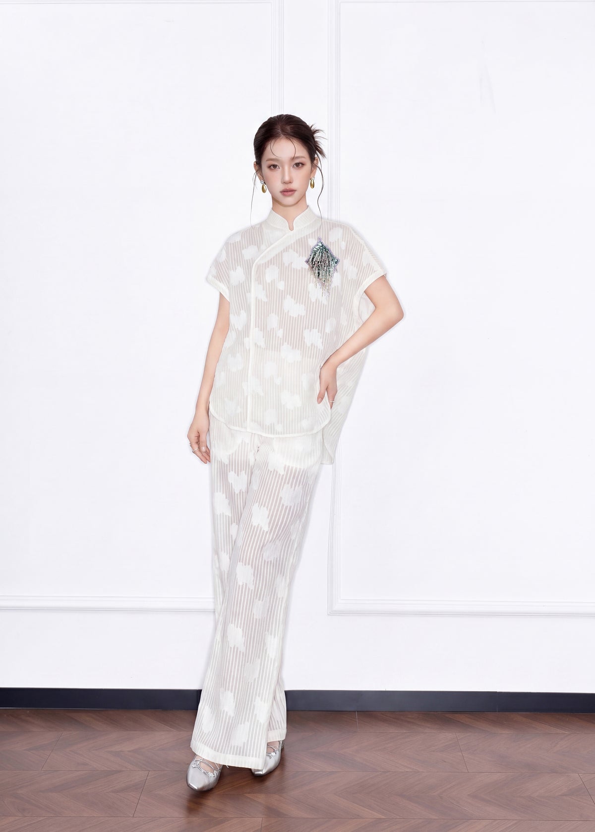 MUKZIN×Capsule Collection Modern Chinese Trousers with ICH Hami Hand Embroidery