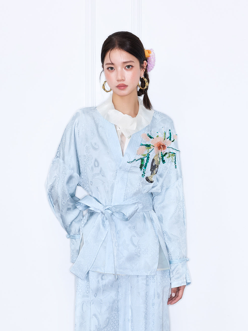 MUKZIN "Capsule Collection" New Chinese Style Jacquard V Neck Fitted Set Jacket
