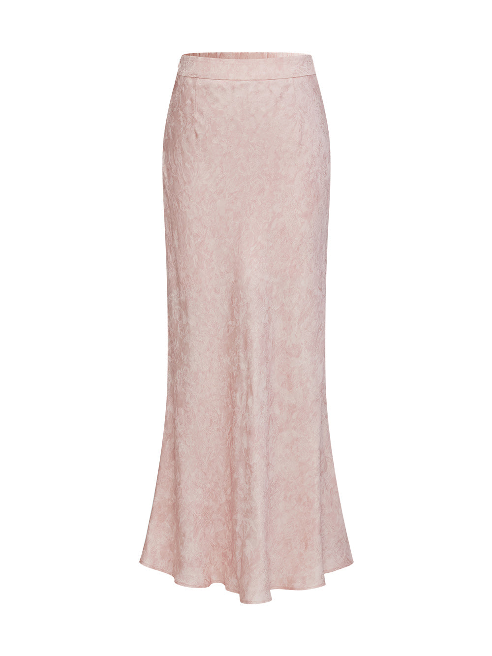 MUKZIN“Realm of Ethereal Mist”National Style Pink Jacquard Satin High-slit Slim Long Midi Skirt