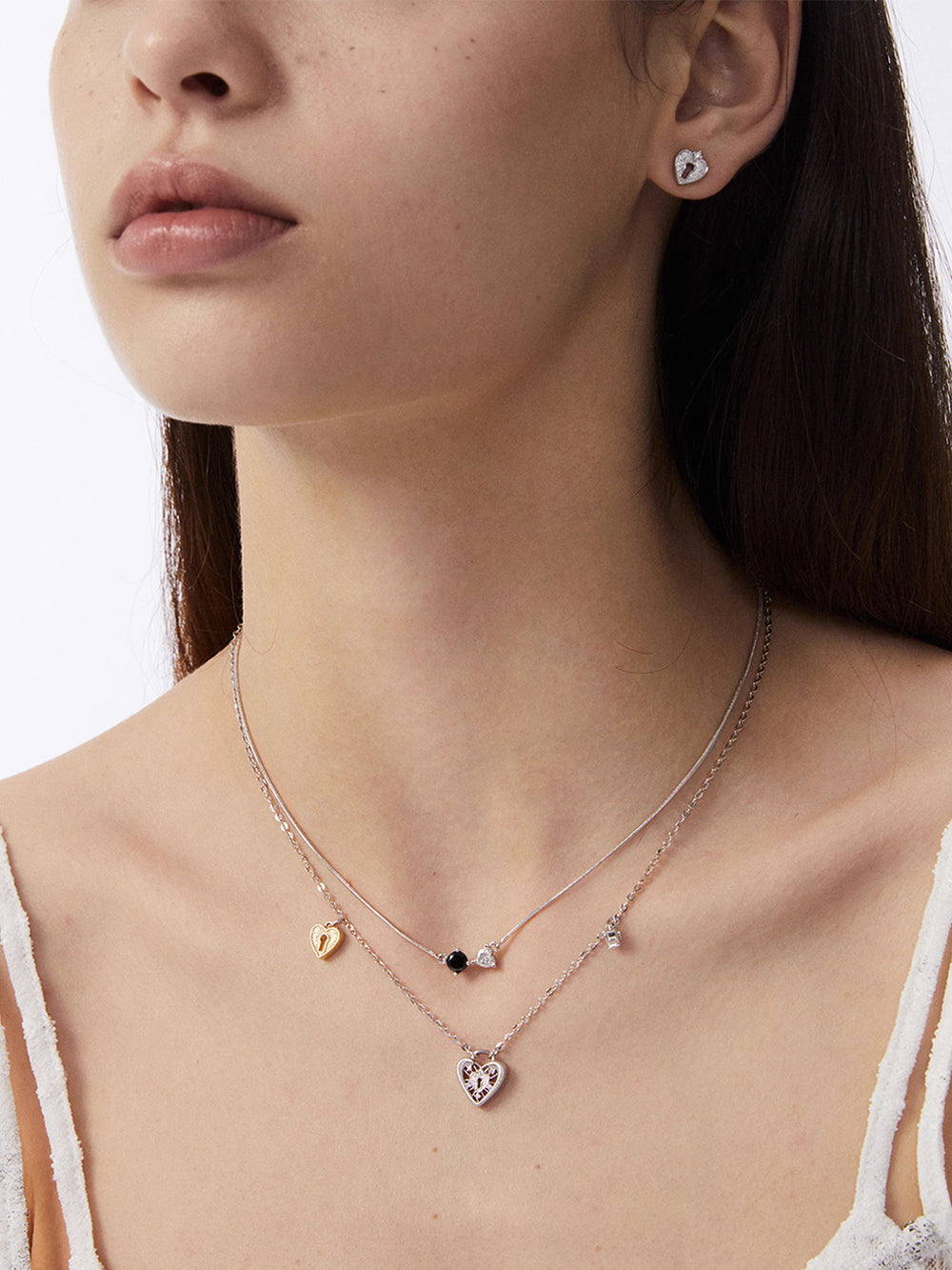MUKTANK×SUN HUNTERTwo-tone lace heart lock necklace