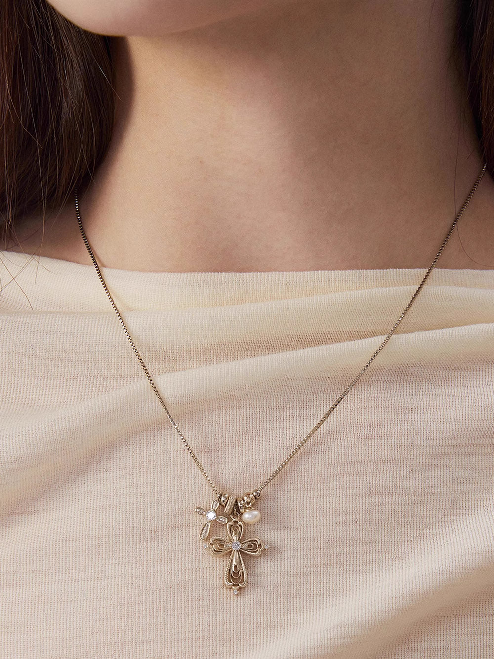 MUKTANK×SUN HUNTER Multi-pendant cross necklace