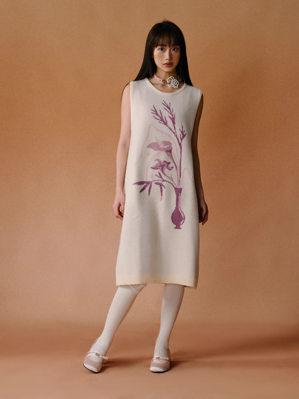 MUKTANK×LOUMUTAKU Sleeveless Dress With a Vase Pattern