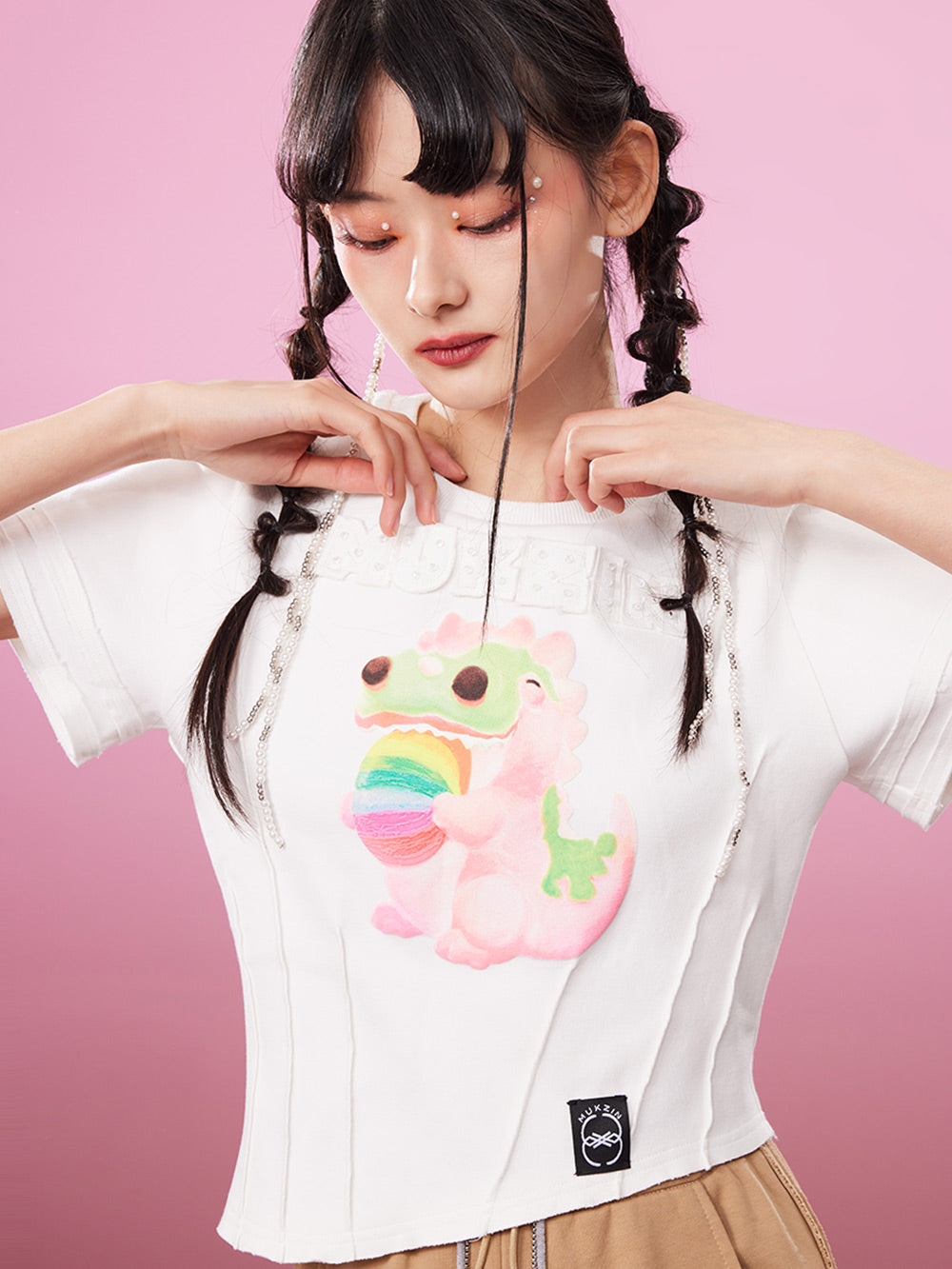 MUKZIN Embroidered Irregular 2-color Casual T-shirts