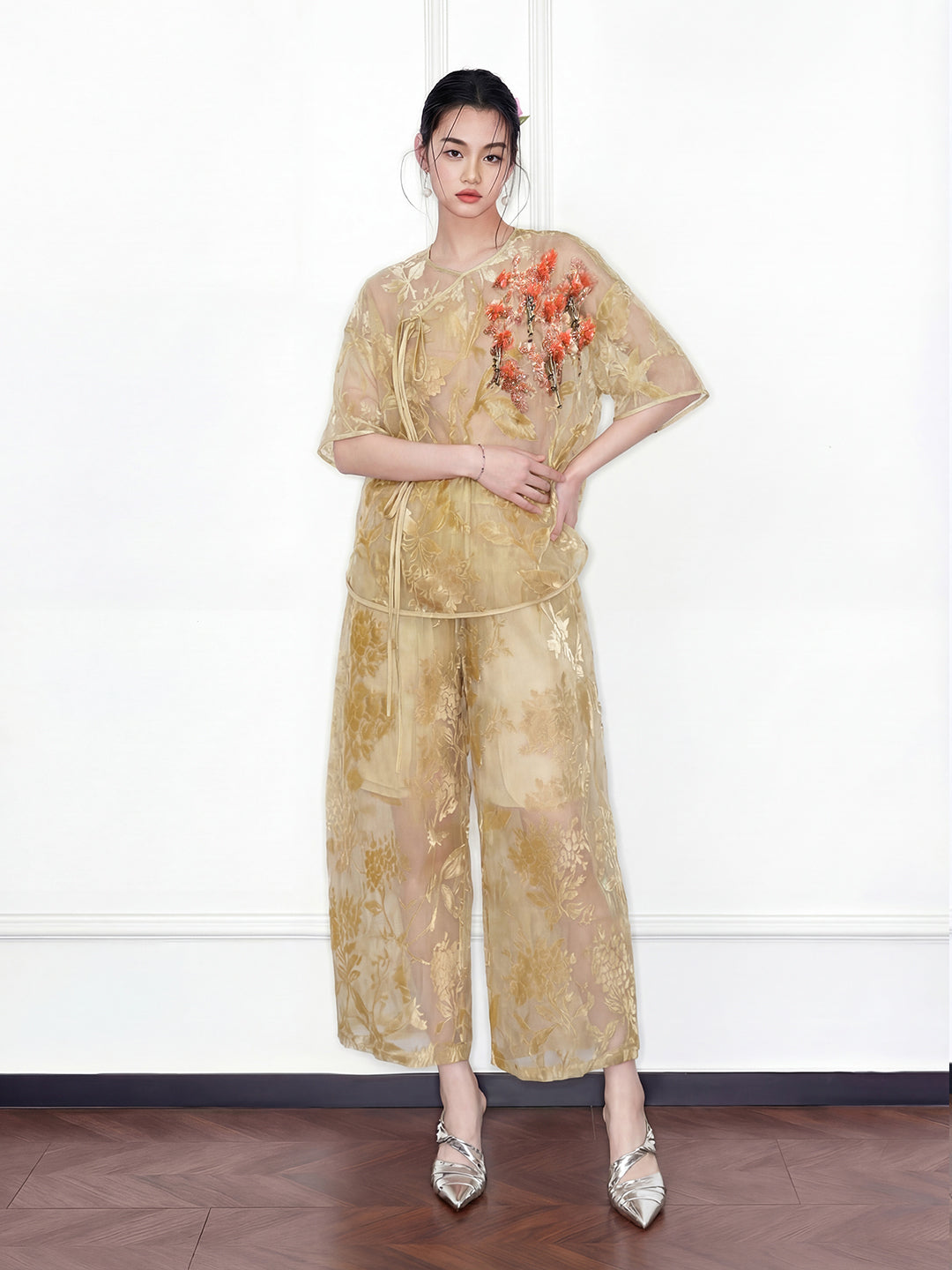 MUKZIN "Capsule Collection" New Chinese Style Embroidered Mulberry Silk Organza Shirt Set