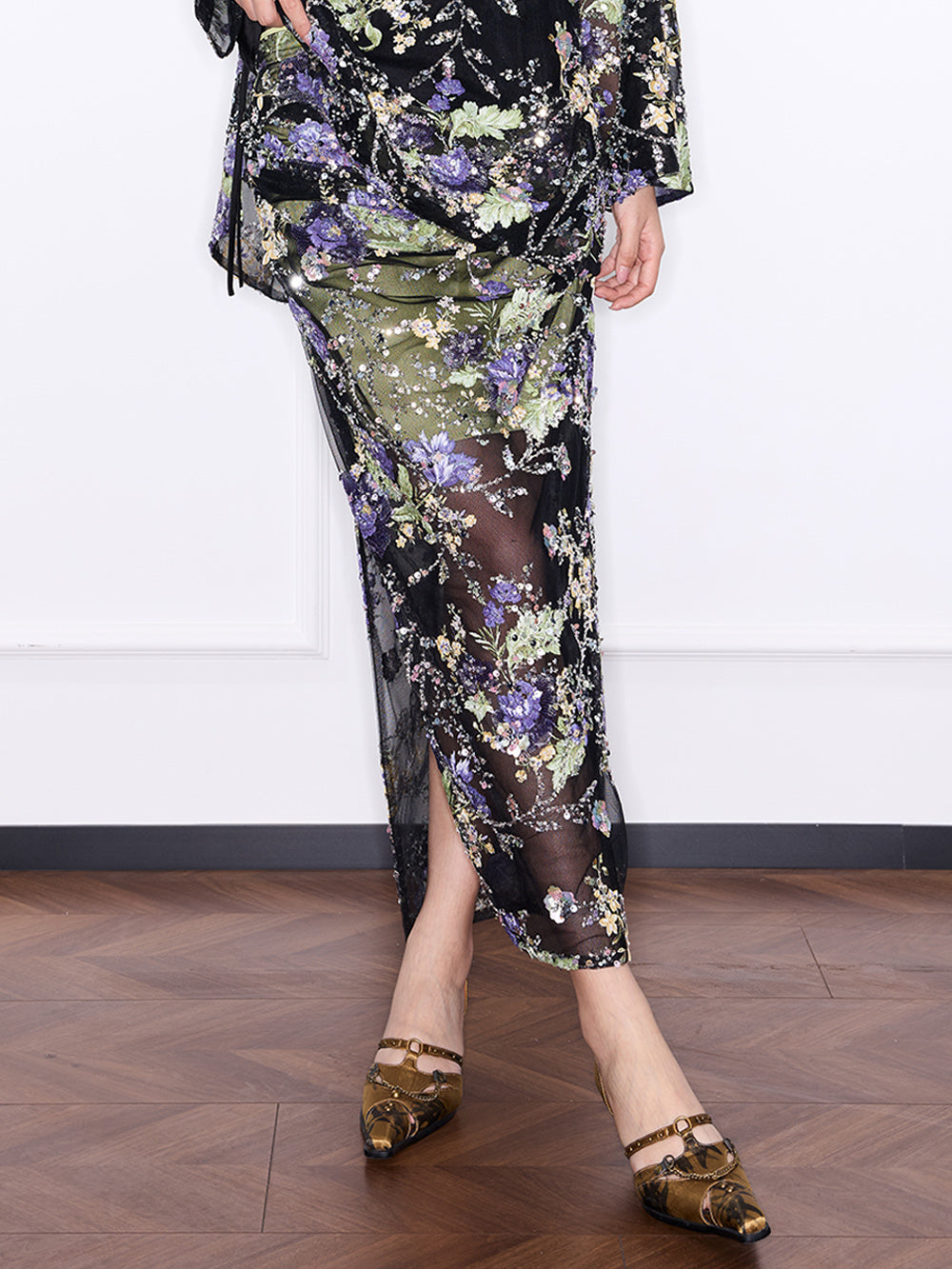 Mukzin“Capsule Collection”Neo-Chinese Style Purple "Ninefold Purple" Sequin Half Skirt