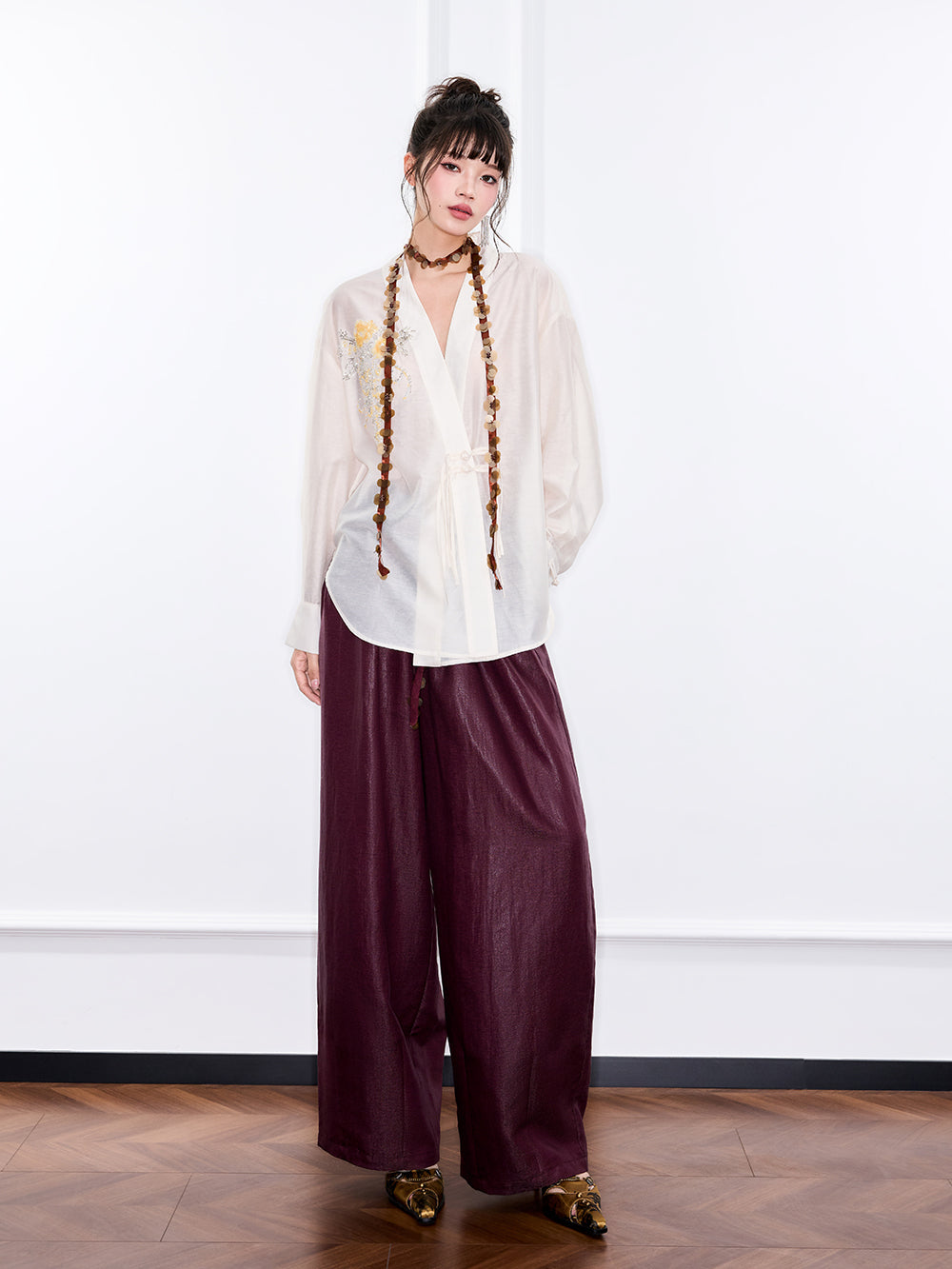 MUKZIN "Ode to the New Summer"Neo - Chinese Style Embroidered White Shirt