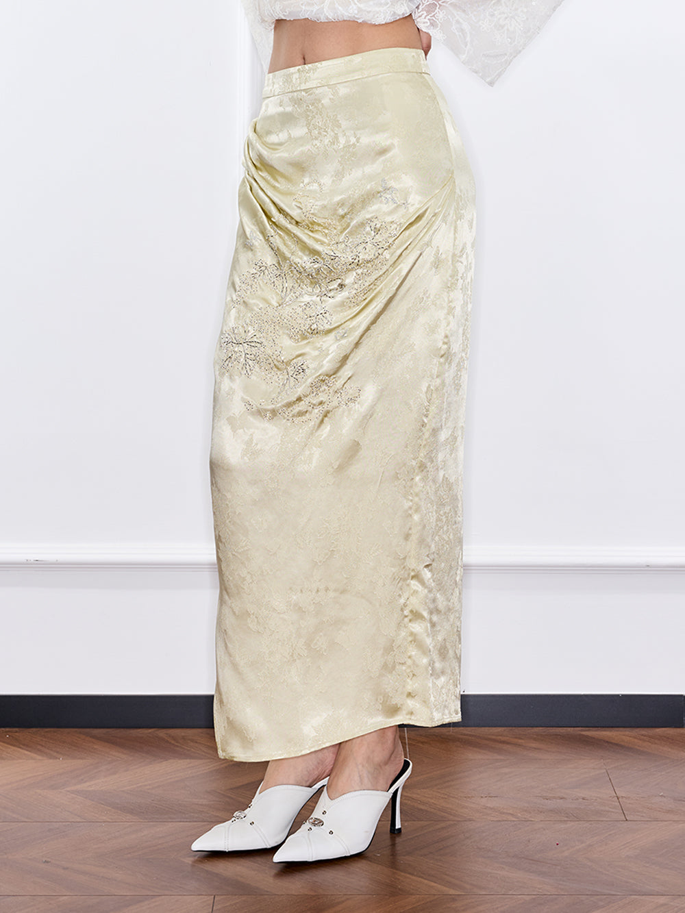 Mukzin "Ode To The New Summer"Light Yellow Elegant Split Pencil Skirt