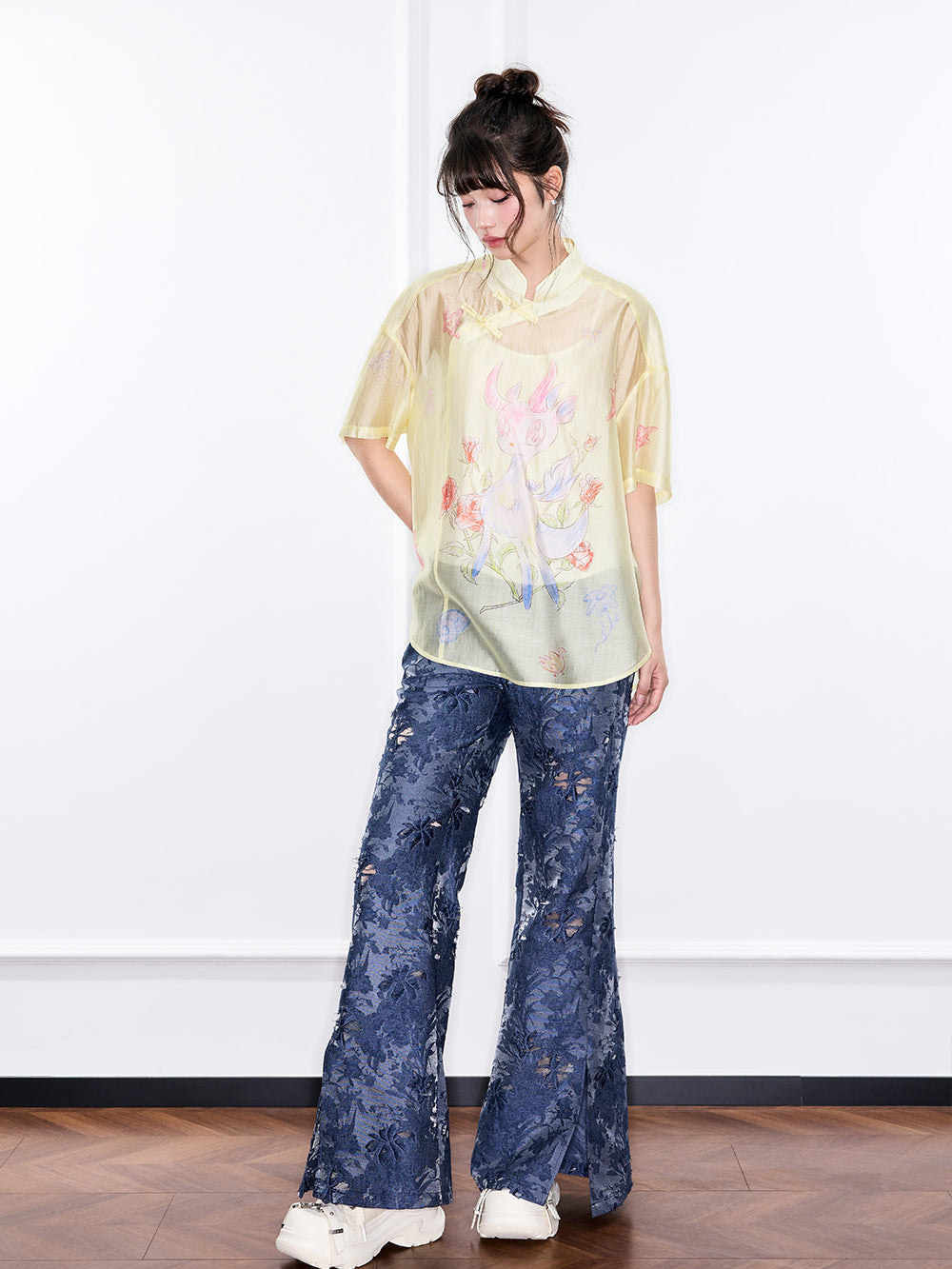 Mukzin "Ode To The New Summer"New Chinese-Style Shirt With Frog Buttons At The Collar And Printed Patterns