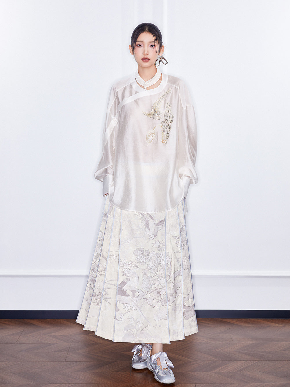 MUKZIN SpringPrelude Full Court Fragrance Straight Tube Pleated Mamian Skirt