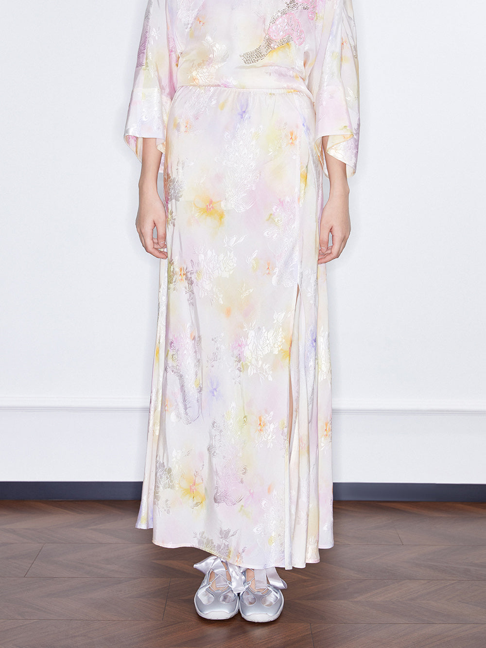 MUKZIN SpringPrelude Spring Mountain Drunk Gradient Printing Side-slit Big A-line Umbrella Skirt