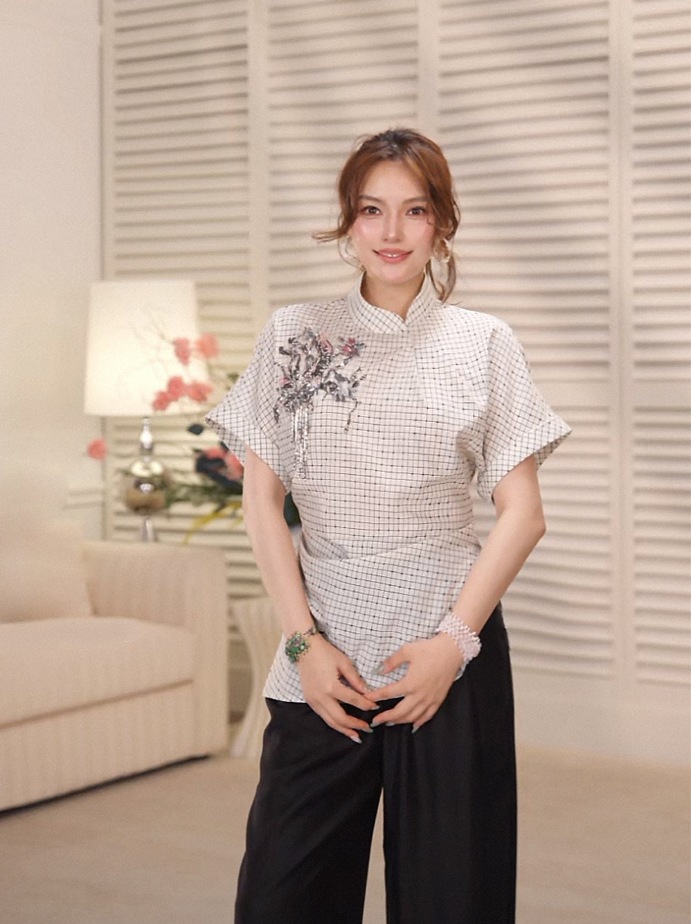 MUKZIN×Capsule Collection New Chinese-Style Hami Hand-Embroidered Linen Top