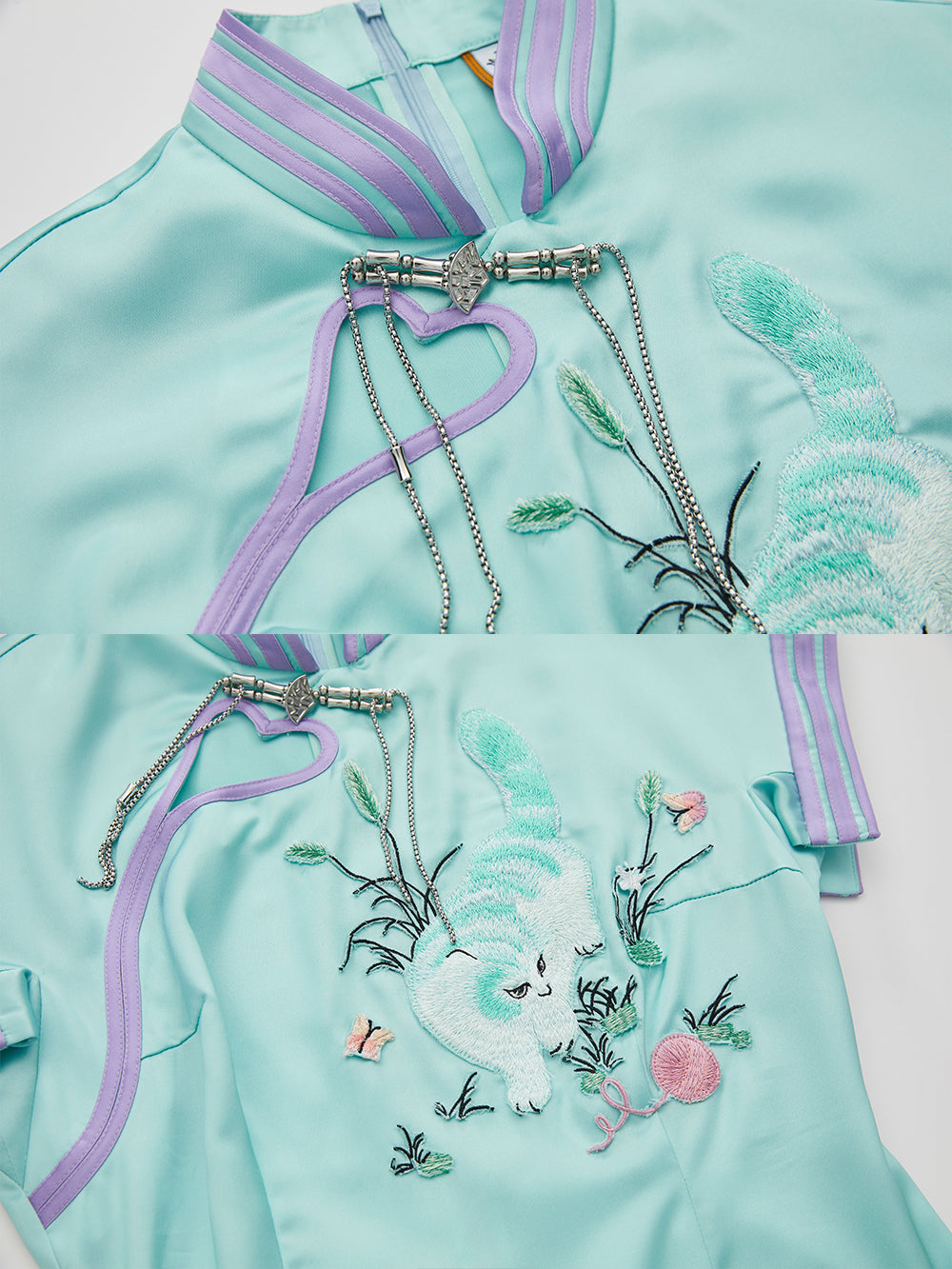 MUKZIN Cat Print Sleeveless Drawstring Cheongsam Qi Pao