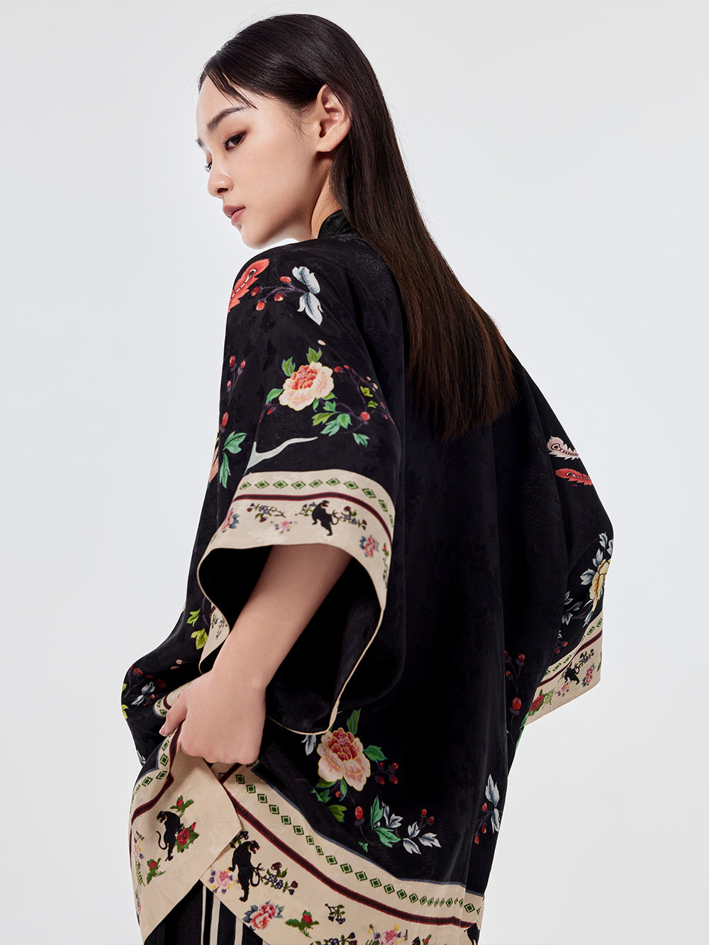 MUKZIN Chinese Stand Collar Printed Half-sleeved Shirt Dresses