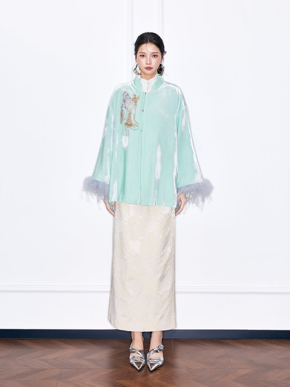 MUKZIN "Serene Moon & Gentle Breeze" Embroidered New Chinese Style Set Midi Skirt