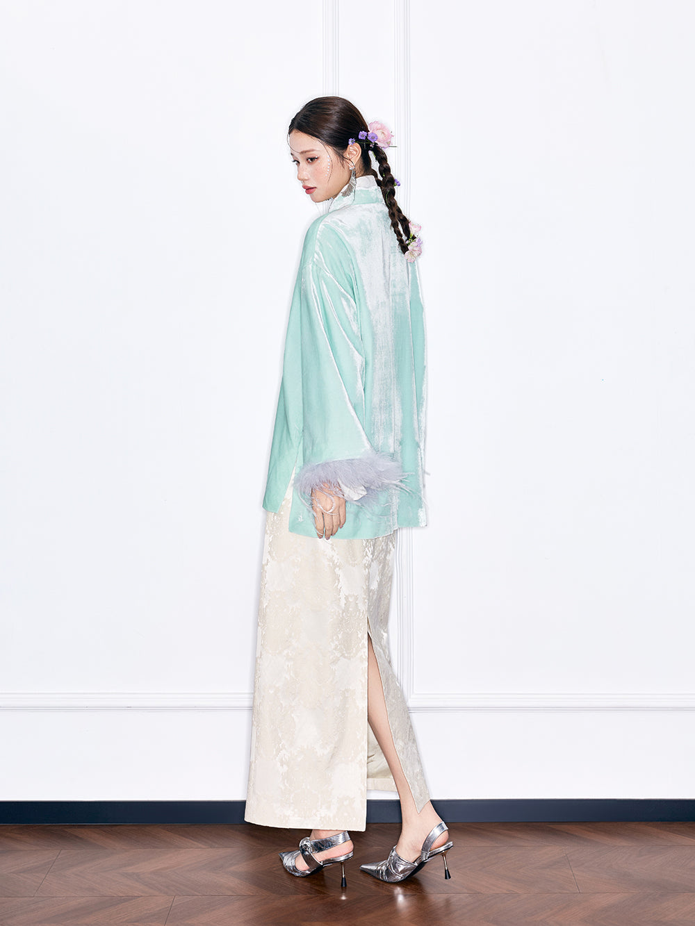 MUKZIN "Serene Moon & Gentle Breeze" Embroidered New Chinese Style Set Midi Skirt