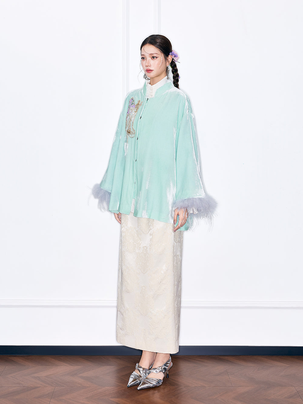 MUKZIN "Serene Moon & Gentle Breeze" Embroidered New Chinese Style Set Midi Skirt