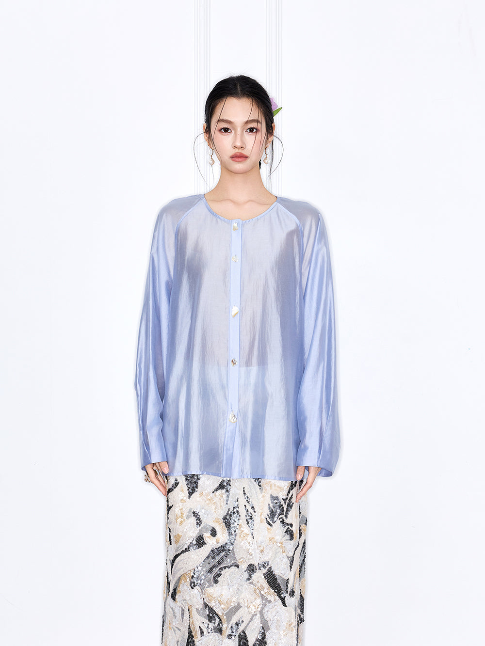 MUKZIN "Capsule Collection"Oriental-Inspired New Chinese Style Light Blue Shirt