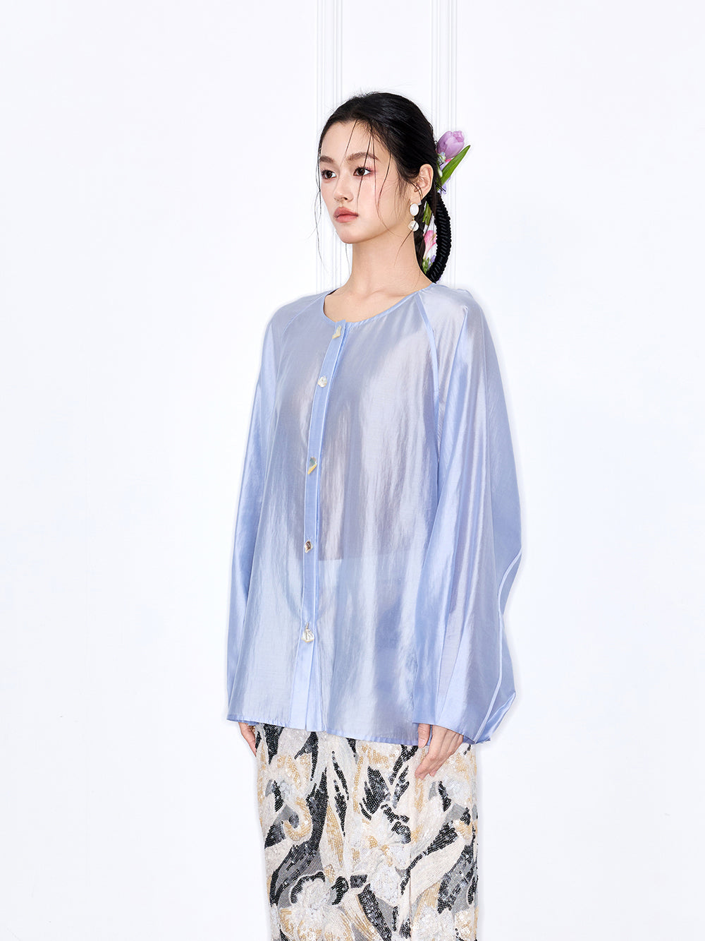 MUKZIN "Capsule Collection"Oriental-Inspired New Chinese Style Light Blue Shirt