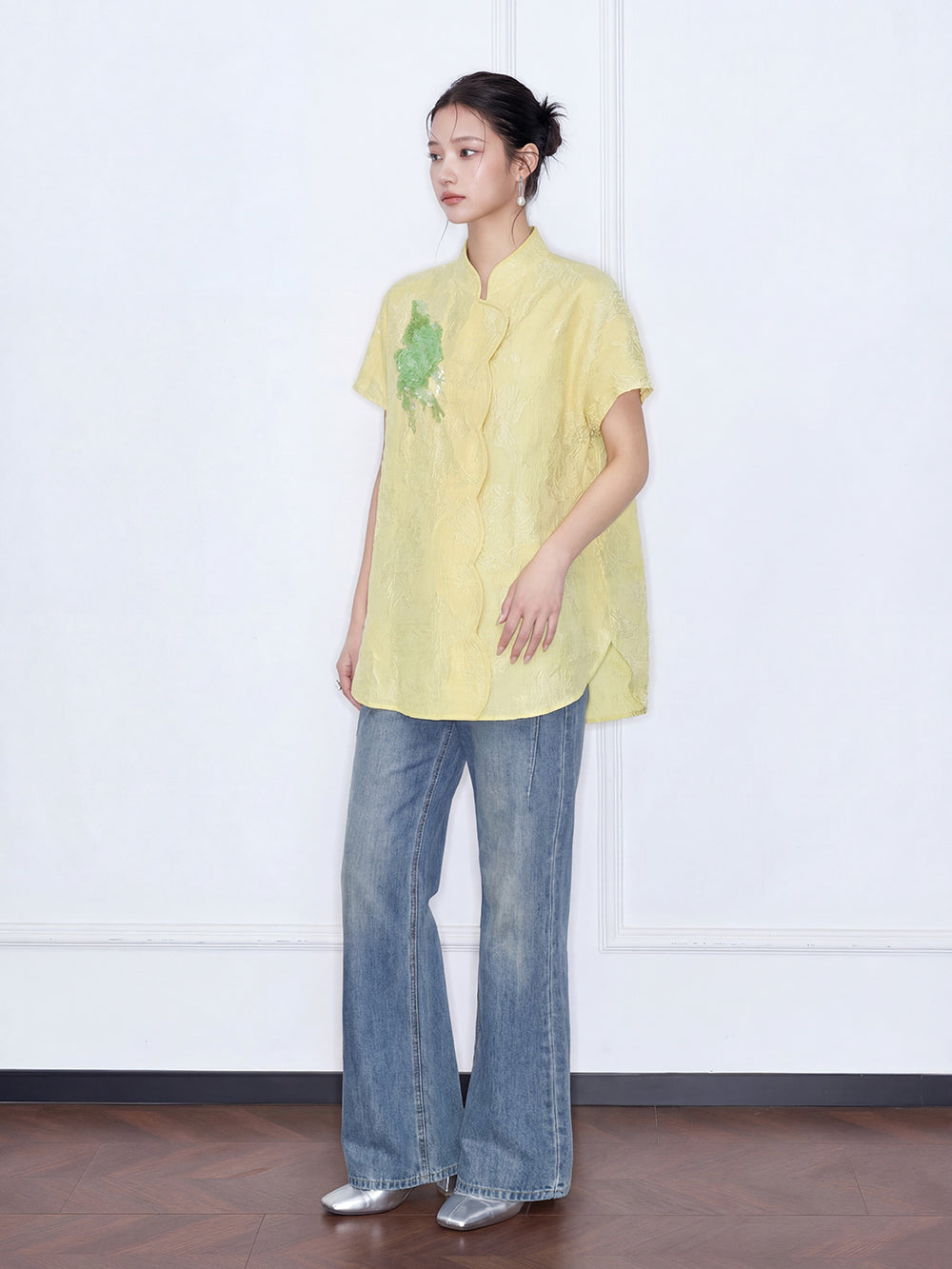 MUKZIN "Capsule Collection" New Chinese Style Hand-Embroidered Top & Mulberry Silk Set Blouse