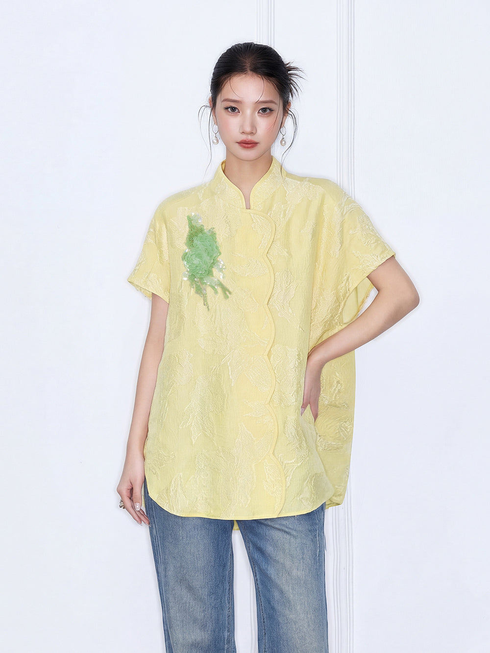 MUKZIN "Capsule Collection" New Chinese Style Hand-Embroidered Top & Mulberry Silk Set Blouse