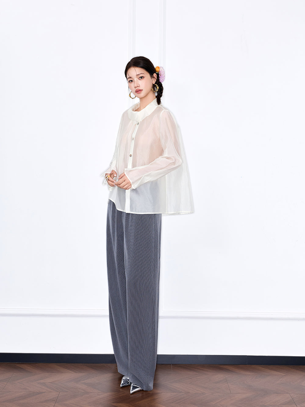 MUKZIN "Capsule Collection" Unique Designer New Chinese Style Versatile Pink/White Blouse