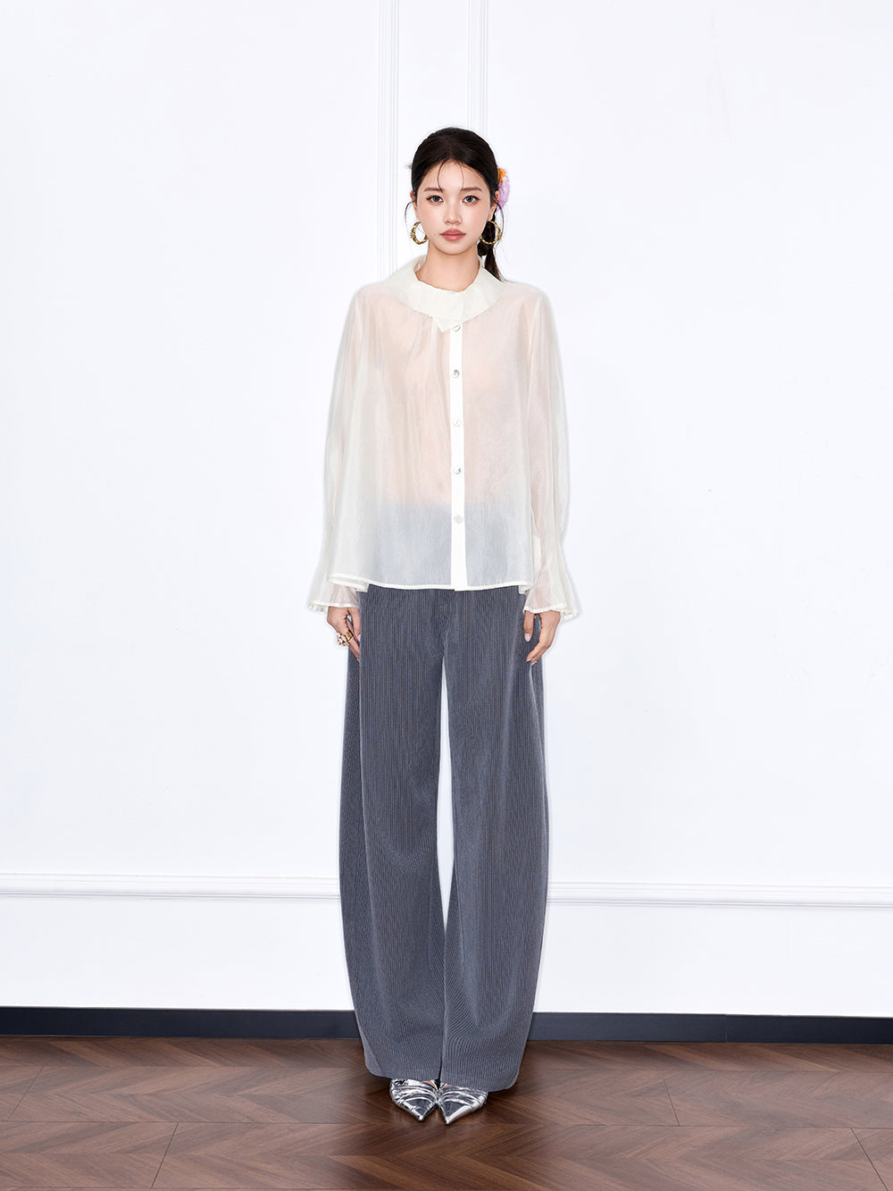 MUKZIN "Capsule Collection" Unique Designer New Chinese Style Versatile Pink/White Blouse