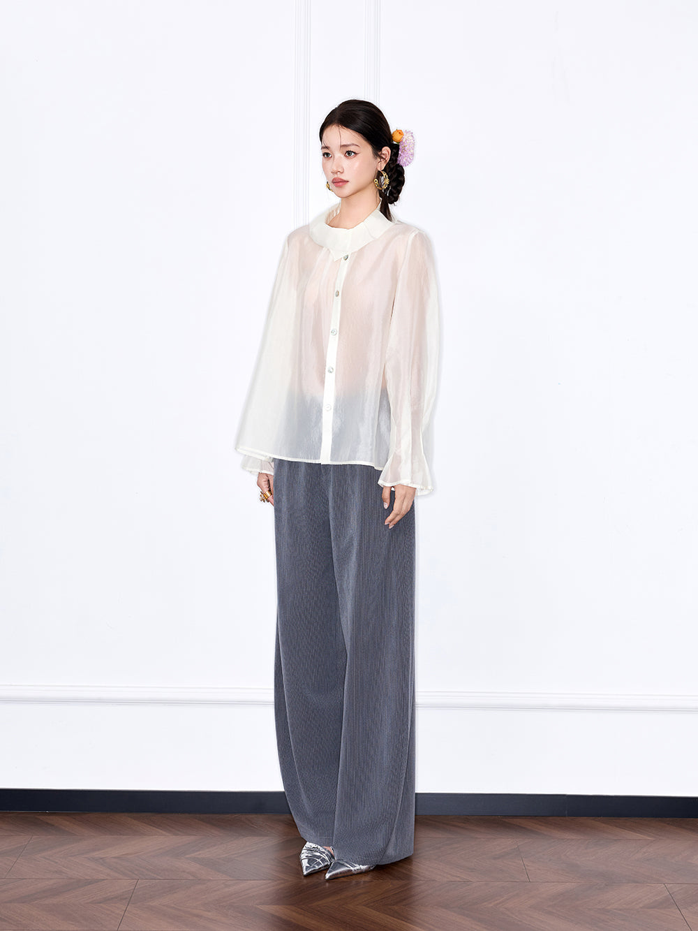 MUKZIN "Capsule Collection" Unique Designer New Chinese Style Versatile Pink/White Blouse