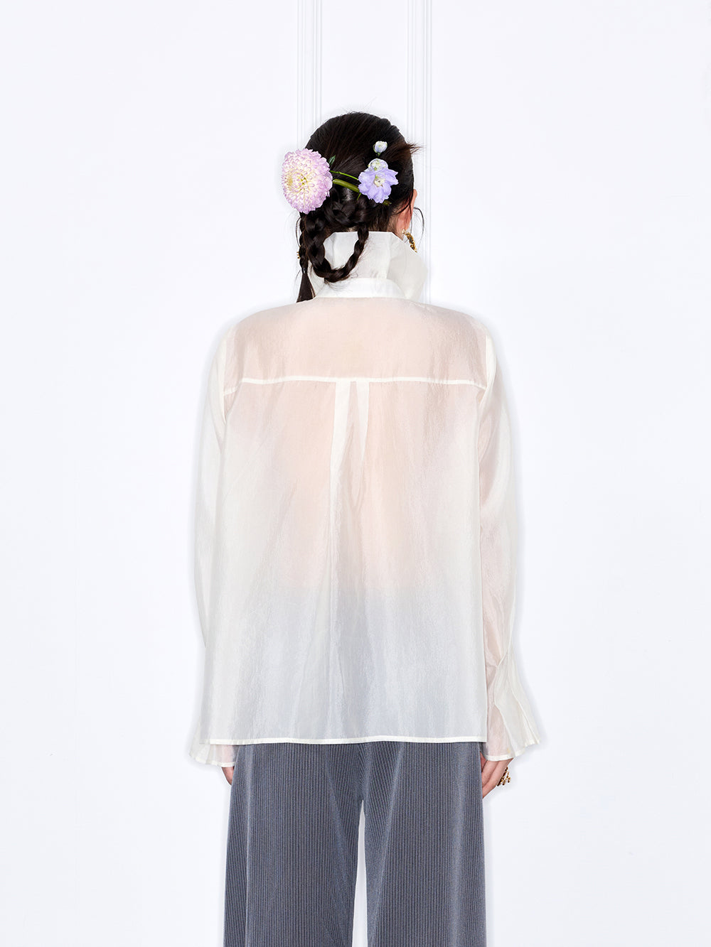MUKZIN "Capsule Collection" Unique Designer New Chinese Style Versatile Pink/White Blouse