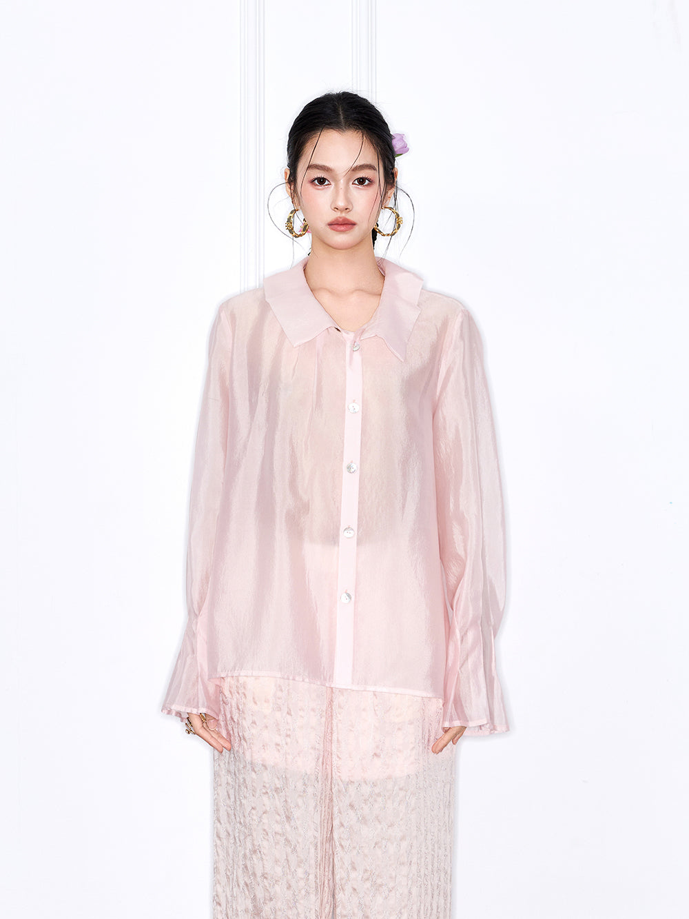MUKZIN "Capsule Collection" Unique Designer New Chinese Style Versatile Pink/White Blouse