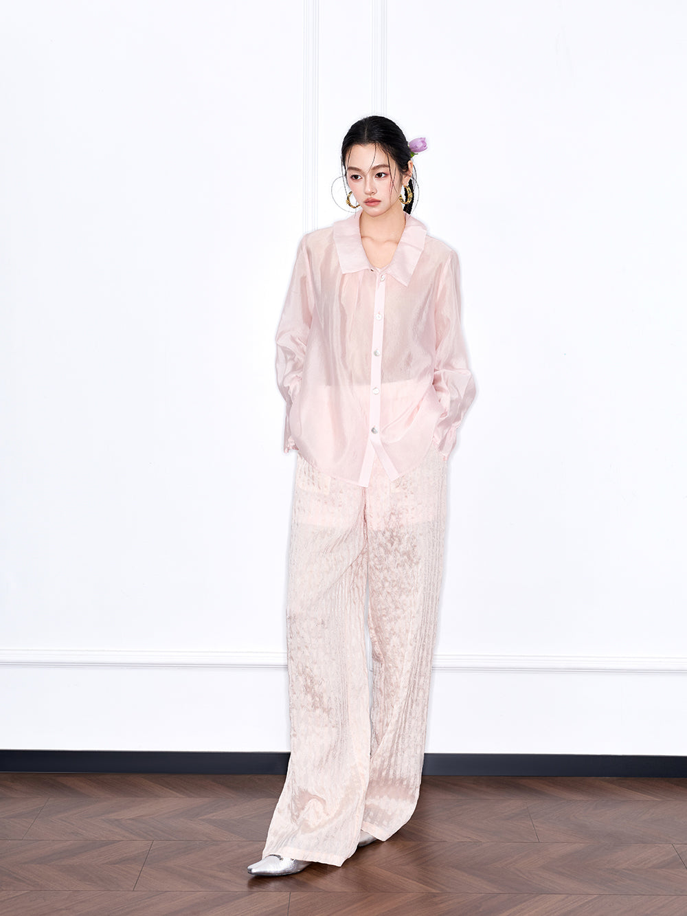 MUKZIN "Capsule Collection" Unique Designer New Chinese Style Versatile Pink/White Blouse