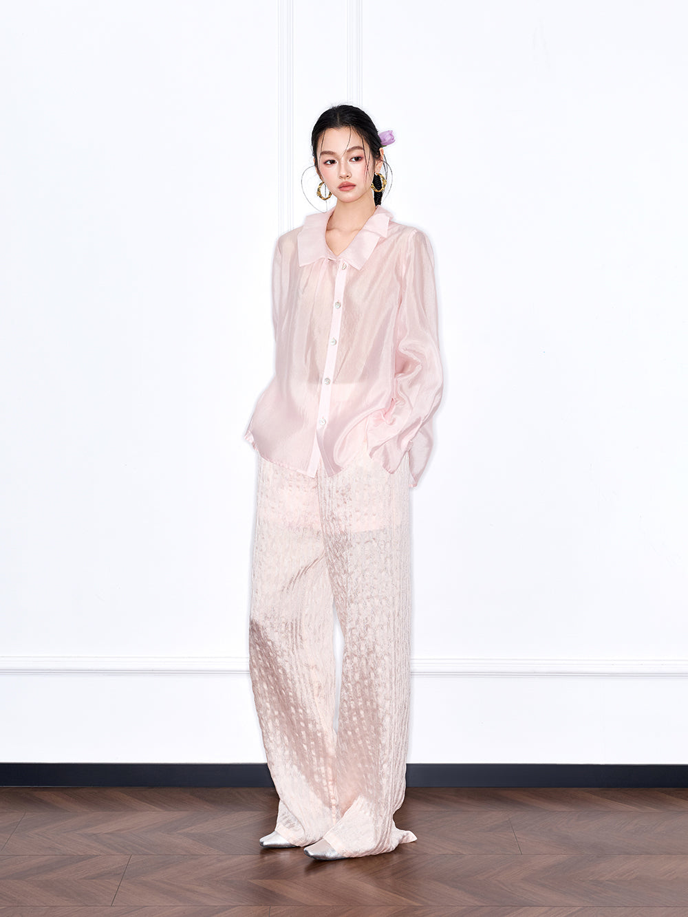 MUKZIN "Capsule Collection" Unique Designer New Chinese Style Versatile Pink/White Blouse