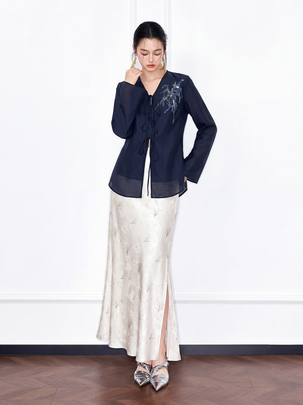 MUKZIN "Capsule Collection" New Chinese Style Heavy Embroidered Mulberry Silk Navy Shirt