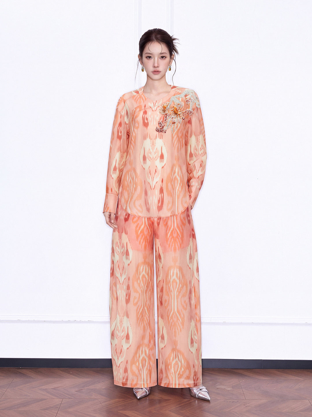 MUKZIN "Capsule Collection" New Chinese Style Orange Embroidered Printed Matching Set Trousers