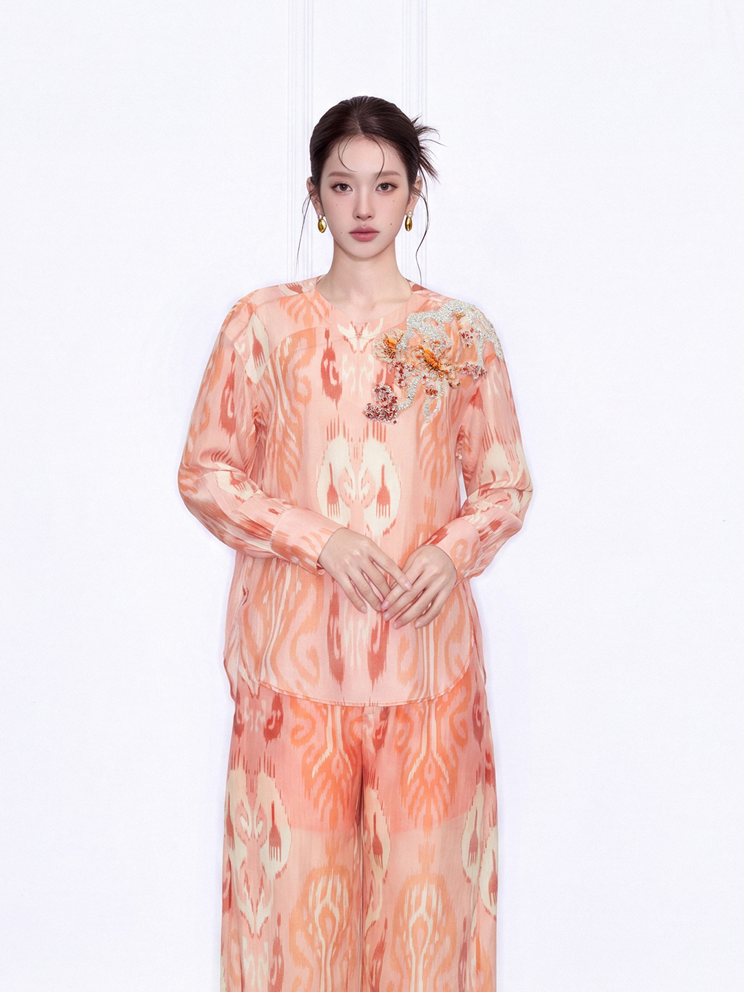 MUKZIN "Capsule Collection" New Chinese Style Orange Embroidered Printed Matching Set Shirt