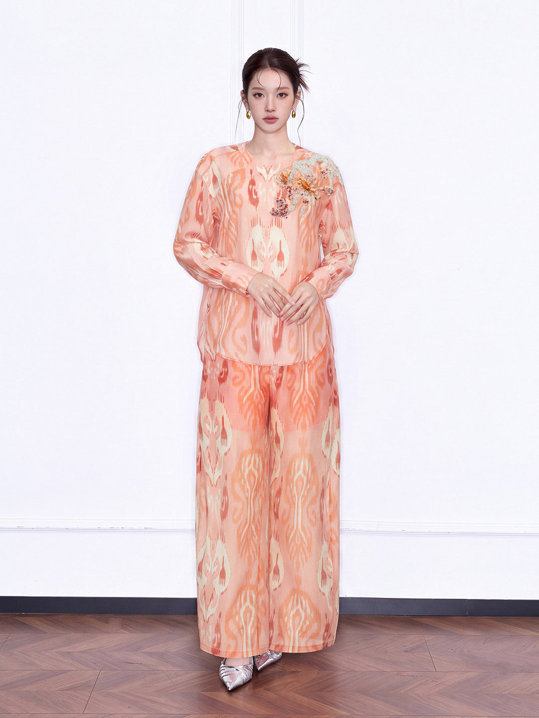 MUKZIN "Capsule Collection" New Chinese Style Orange Embroidered Printed Matching Set Shirt