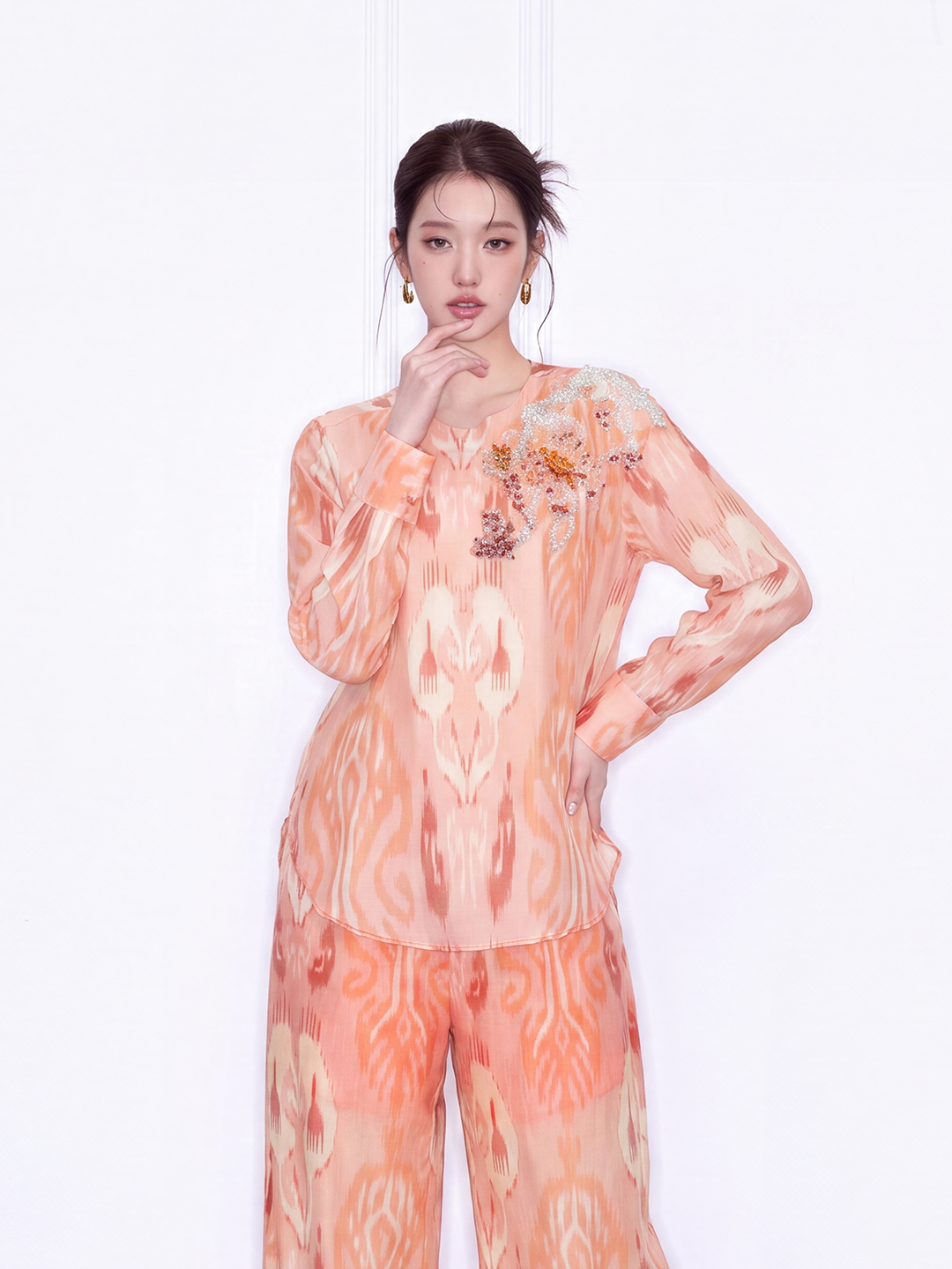 MUKZIN "Capsule Collection" New Chinese Style Orange Embroidered Printed Matching Set Shirt