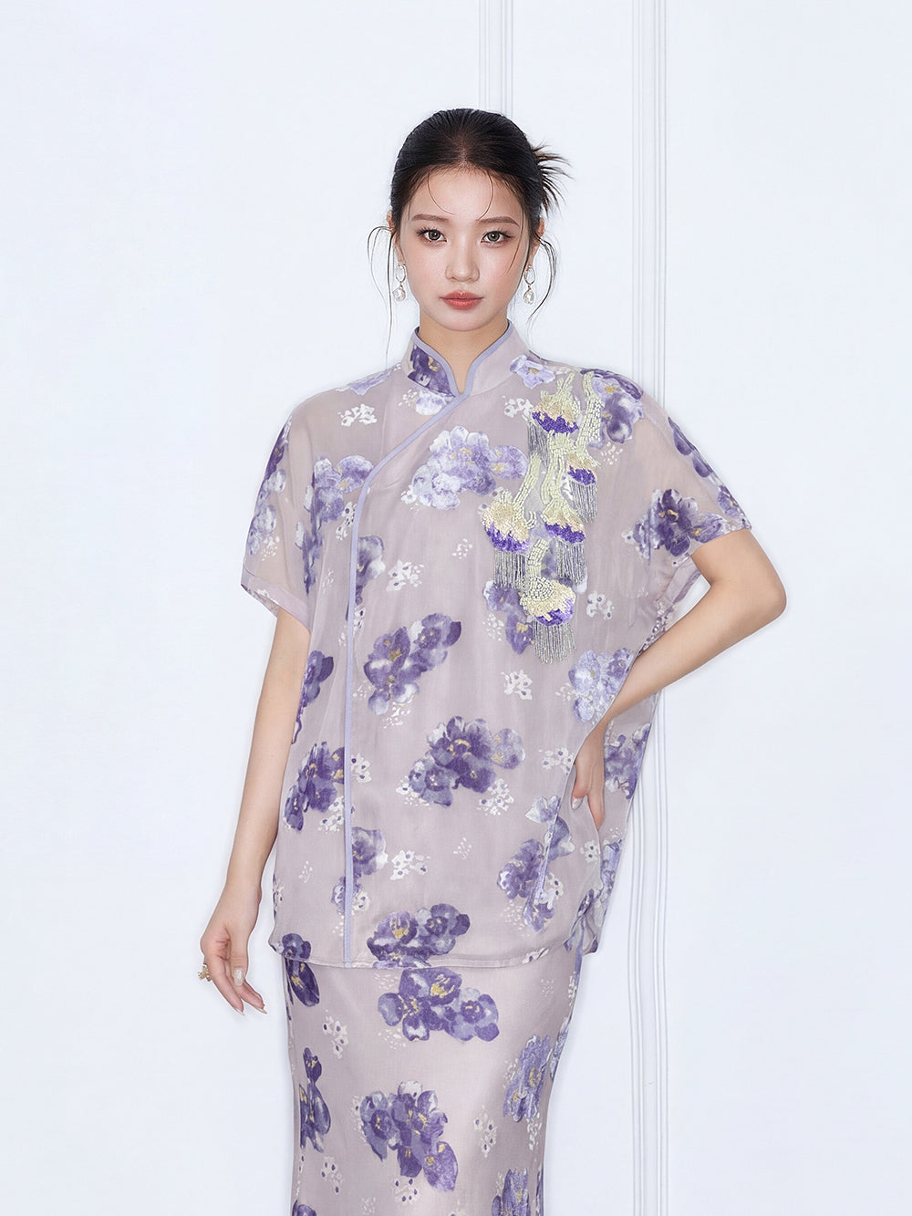 MUKZIN "Capsule Collection" Chinese Style Intangible Cultural Heritage Heavy Su Embroidery Freesia Top