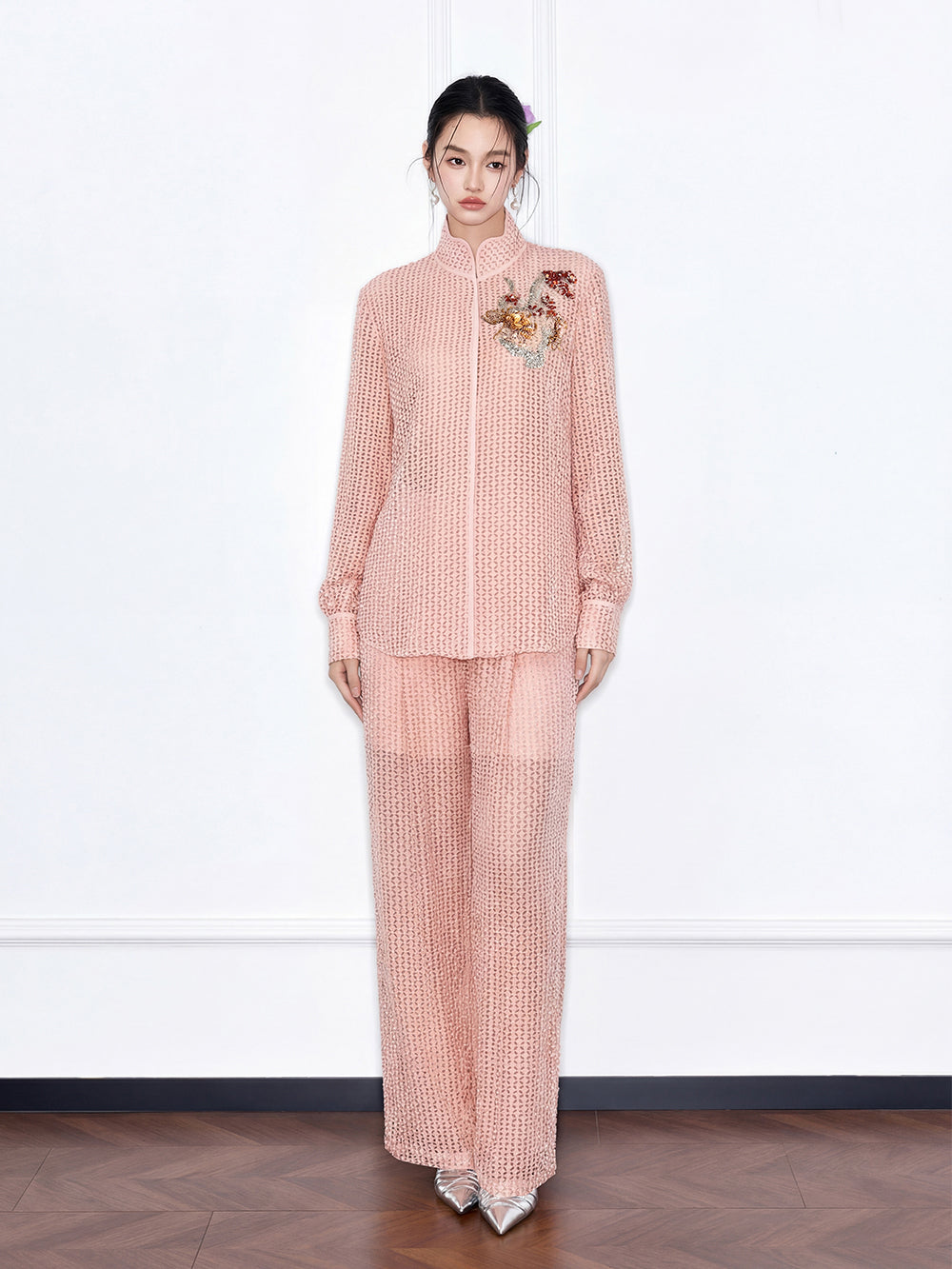 MUKZIN "Capsule Collection" New Chinese Style Embroidered Summer Silk Set, Mulberry Silk Blouse