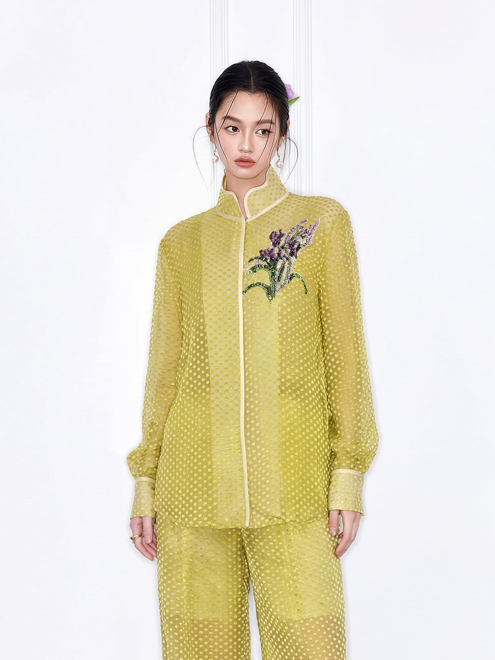 MUKZIN "Capsule Collection" New Chinese Style Embroidered Summer Silk Set, Mulberry Silk Blouse
