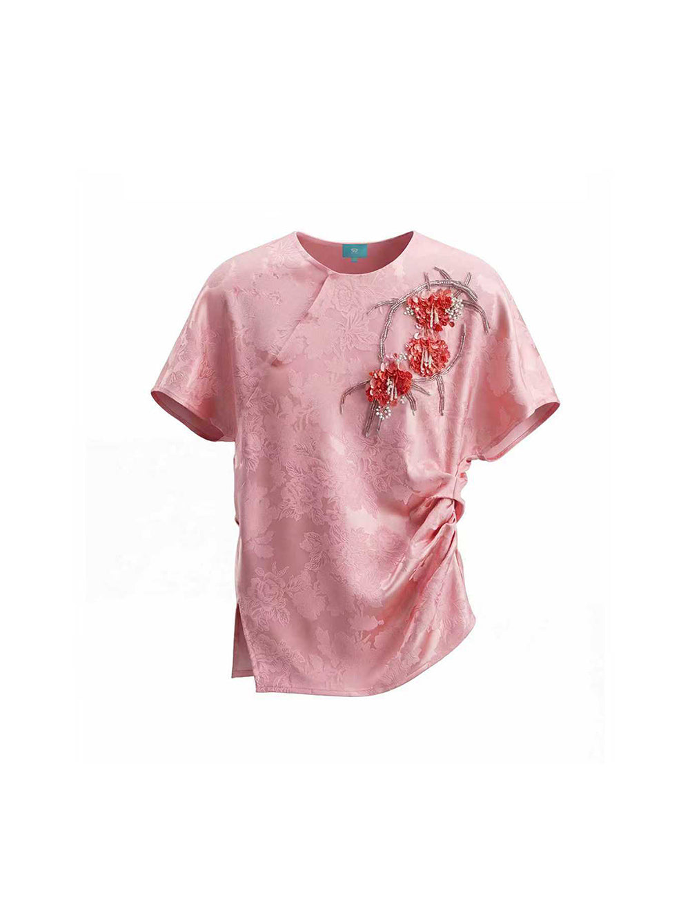 MUKZIN "Capsule Collection" Chinese Jacquard Top with 3D Peach Blossom Su Embroidery