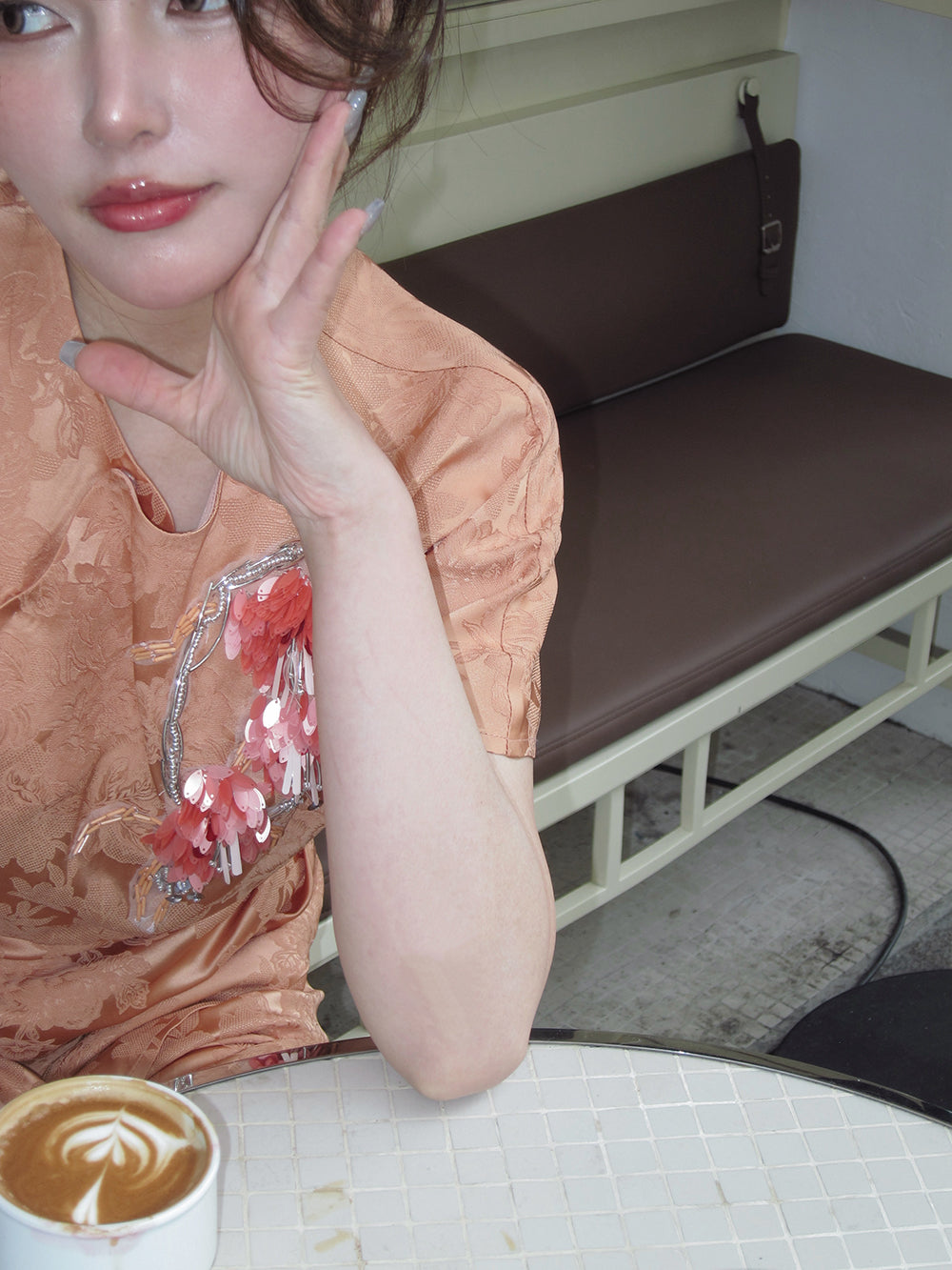 MUKZIN "Capsule Collection" Chinese Jacquard Top with 3D Peach Blossom Su Embroidery