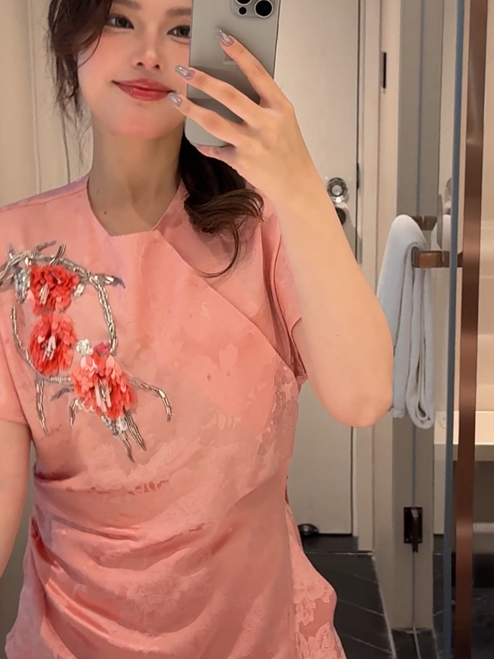 MUKZIN "Capsule Collection" Chinese Jacquard Top with 3D Peach Blossom Su Embroidery