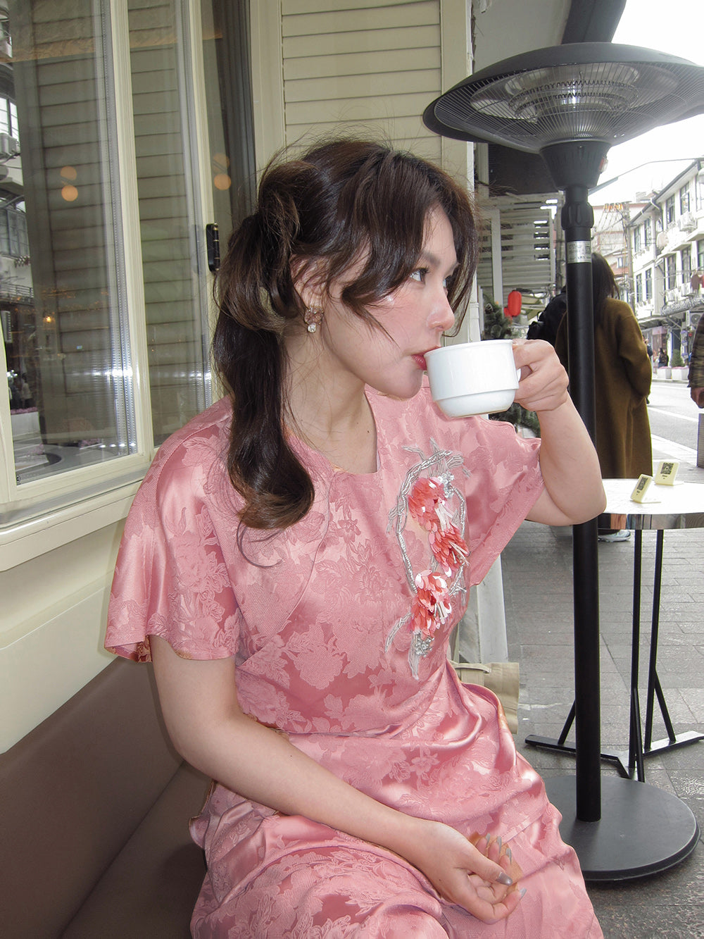 MUKZIN "Capsule Collection" Chinese Jacquard Top with 3D Peach Blossom Su Embroidery