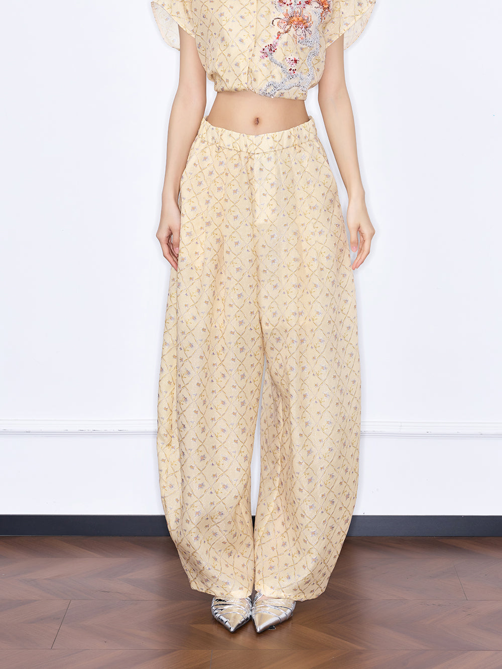 MUKZIN "Capsule Collection" New Chinese Style Yellow Embroidered Mulberry Silk Matching Set Trousers