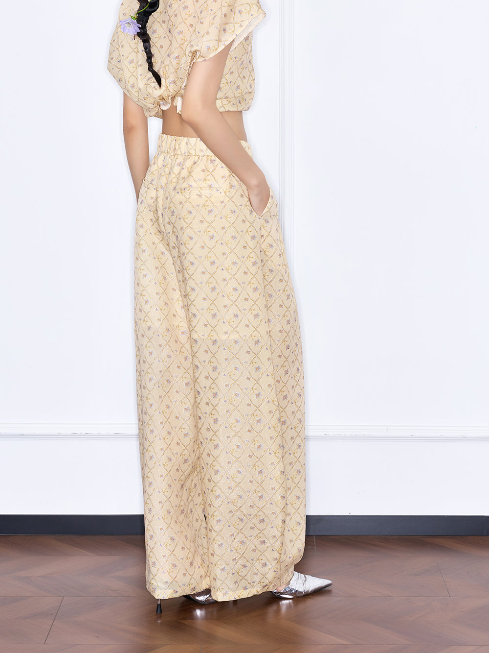 MUKZIN "Capsule Collection" New Chinese Style Yellow Embroidered Mulberry Silk Matching Set Trousers